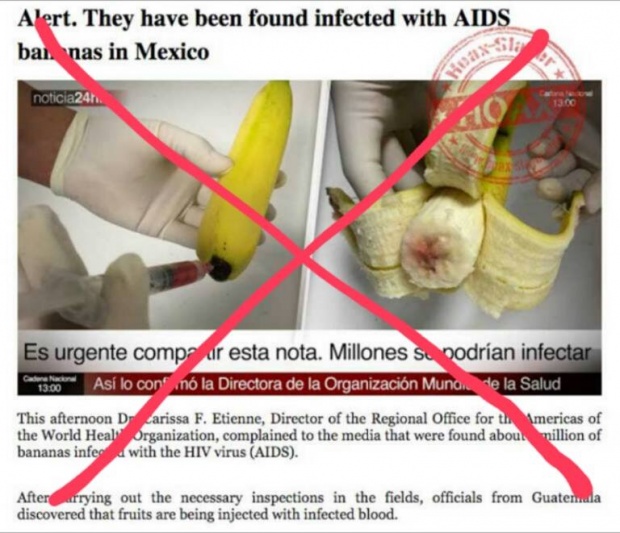 อย่าเชื่อ!! เรื่องกล้วยฉีดเลือดเอดส์ เป็นเรื่องหลอกลวง (อีกแล้ว)