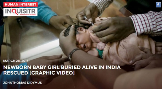 ช่วยได้ทันหวุดหวิด เด็กทารกอินเดียถูกฝังทั้งเป็น อาจเพราะเป็นเพศหญิง(มีคลิป)
