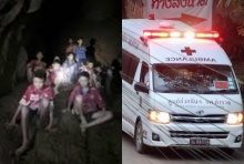 (คลิป)รถพยาบาลพาหมูป่าถึงรพ.เชียงราย ประชาชนรอให้กำลังใจเต็ม2ข้างทาง