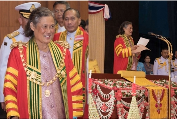 กรมสมเด็จพระเทพรัตนราชสุดา ฯ พระราชทานปริญญาบัตร สายน้ำเกลือยังติดข้อพระหัตถ์