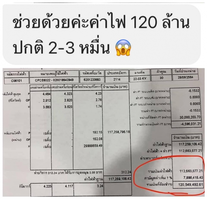 ช็อก! สาวร้องเพจดัง เจอบิลเรียกเก็บค่าไฟ120ล้านบาท 