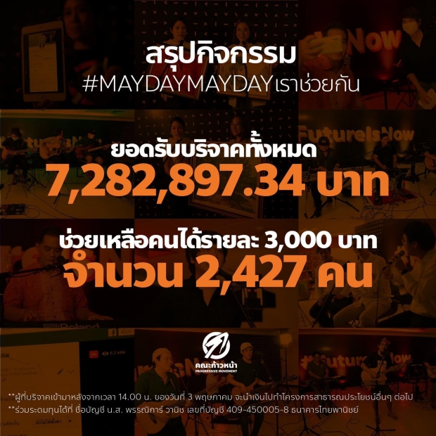 คณะก้าวหน้า สรุปยอดบริจาค เร่งโอนเงิน 3,000 บาท!